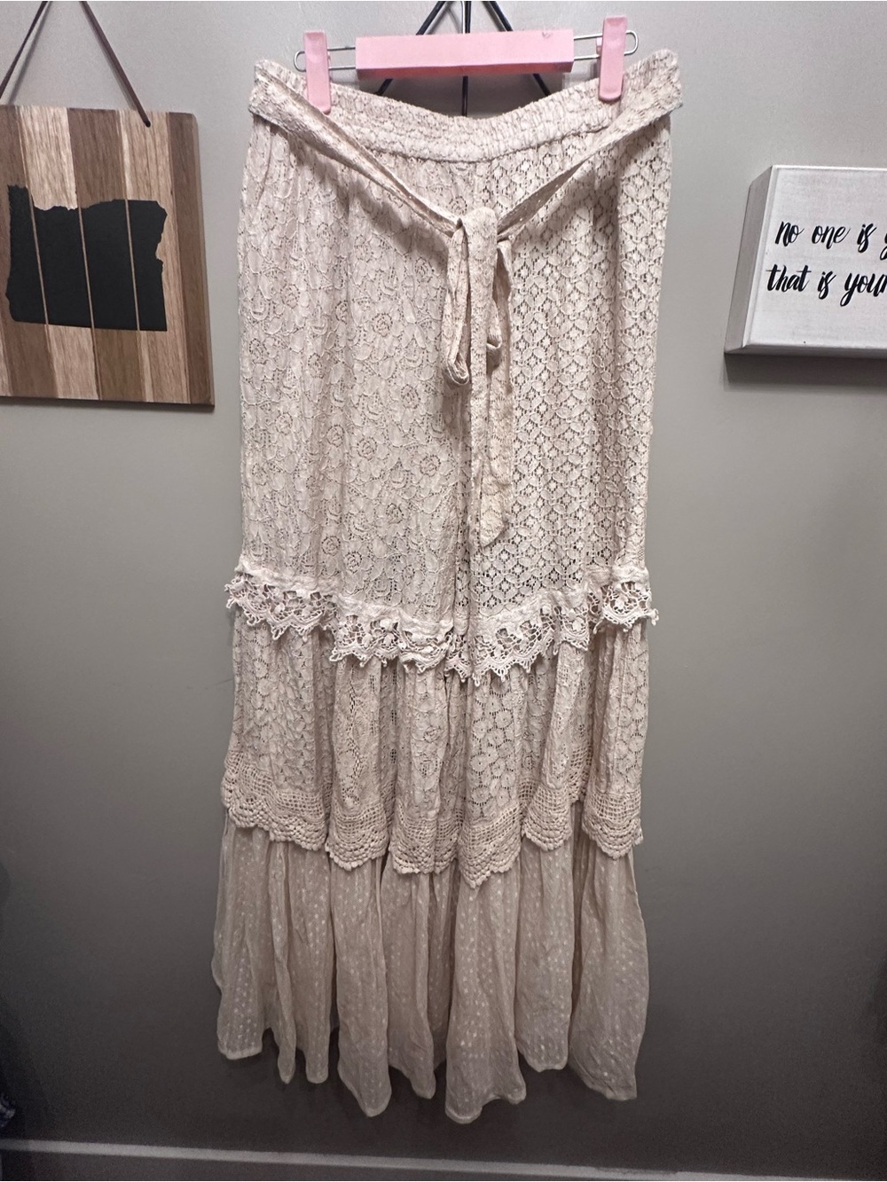 Young Threads Cream Boho Lace Wide-Leg Pants with Tie Waist - Picture 2 of 7